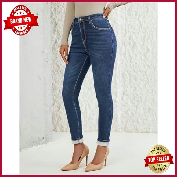 Fleece Lined Skinny Jeans High Waisted Winter Warm Denim Pants - Picture 6 of 8